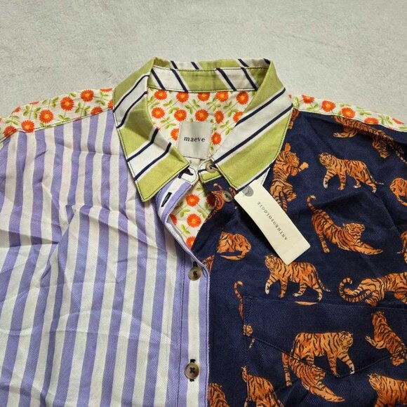 New S Anthropologie The Soren mixed-print mini shirt dress by Maeve - Picture 5 of 11